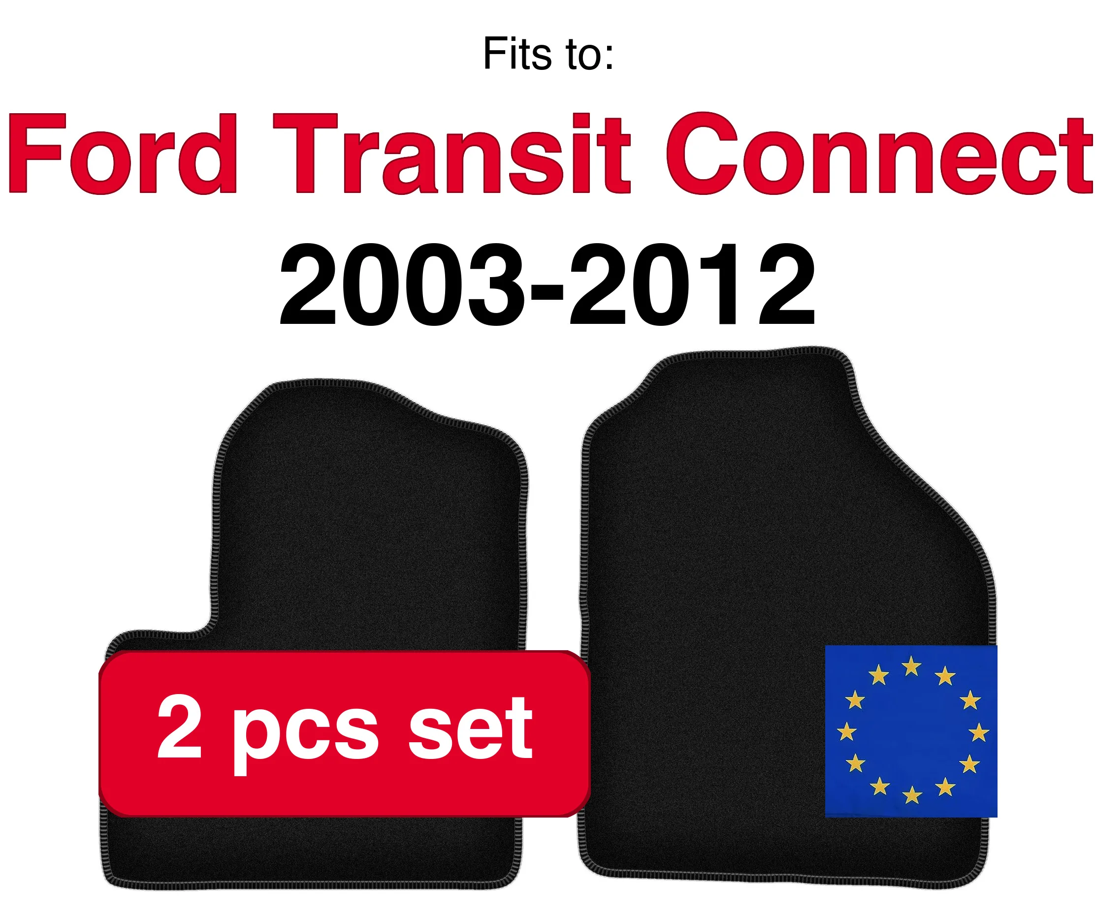 Velour tapijtset voor Ford Connect kombivan (2003-2012) - Zwart (2 stuks) in de auto passende automattenset