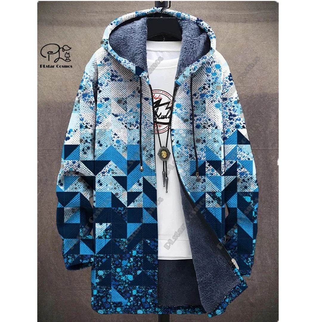 Fashion Harajuku Hooded Jacket Colorful Retro Pattern 3D Printing Men's Hooded Zipper Jacket Winter Casual Warm Hooded Jacket