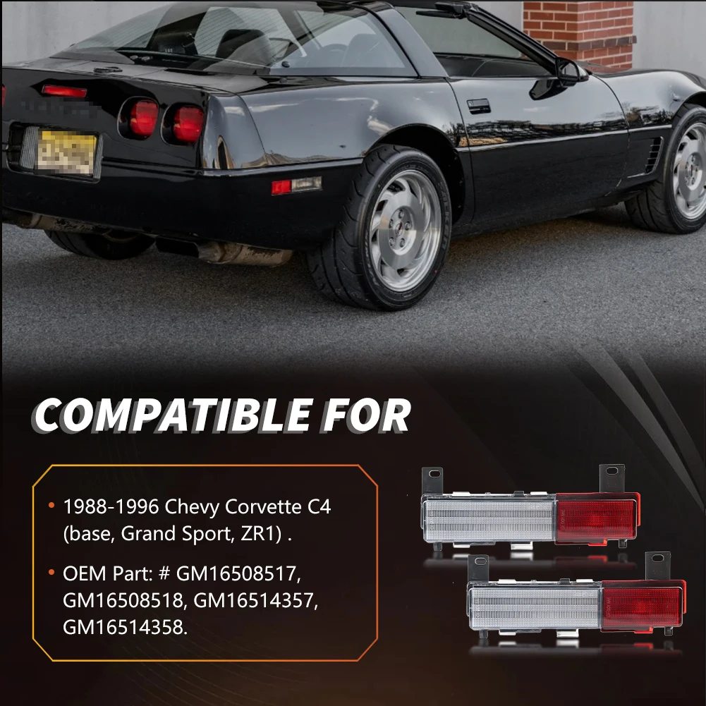 Rear Bumper Side Marker Turn Signal Light Housings For 1988-1996 Chevy Corvette C4（base,Grand Sport,ZR1） No Bulb/Socket