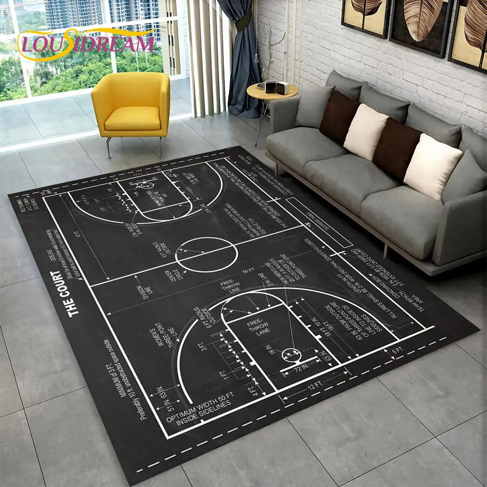 3D Basketball Cour Cartoon Area Rug Large,Carpet Rug for Living Room Bedroom Sofa Playroom Doormat Decor,Kids Non-slip Floor Mat view 4