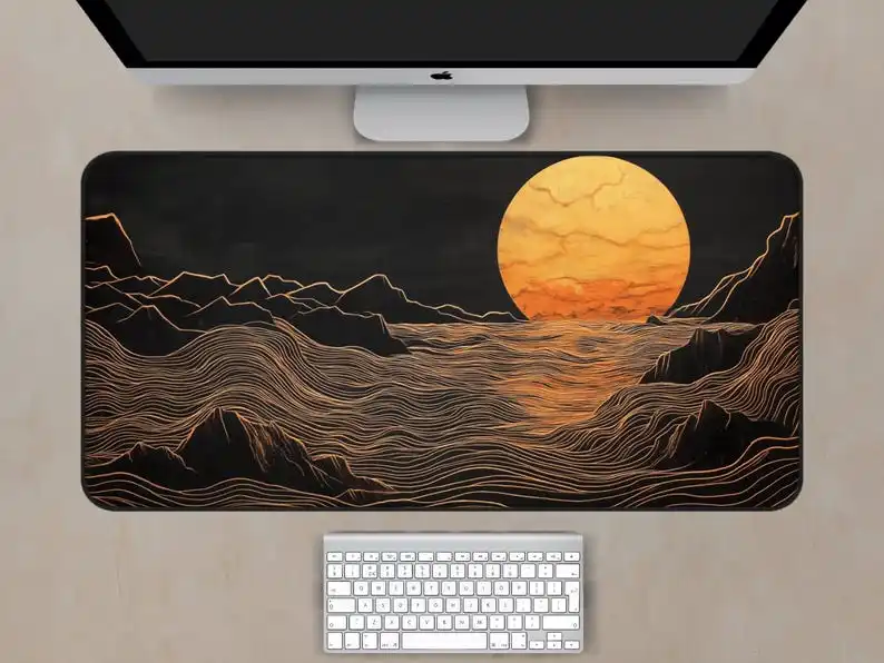 Golden Sun-style Desk Mat, Non-slip and Waterproof Mouse Pad,office and Gaming Desk Decoration Mat,the Perfect Gift for Friends.