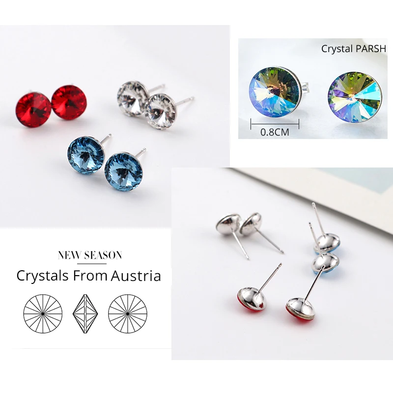 Classic Round Silver Color Stud Earrings y2k Original Crystals From Austria Piercing For Women Girls Birthday Rhinestone Jewelry