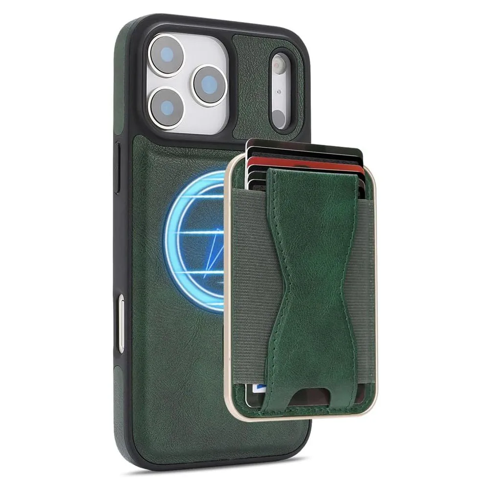 

Магнитный чехол для iPhone 17 Pro Max/17 Pro/Air/17 - съёмный слот для карт, ремешок для пальцев, кожа, беспроводная зарядка, ударопрочный чехол