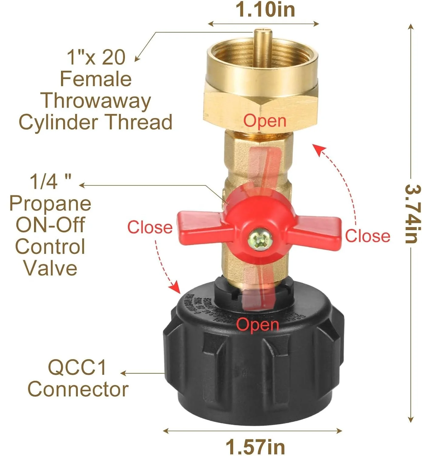 QCC1 Propane Refill Adapter Valve Brass Connector fit 1lb Bottle Tank 20-40LBS Cylinder with Switch Shut On/Off Controller BBQ