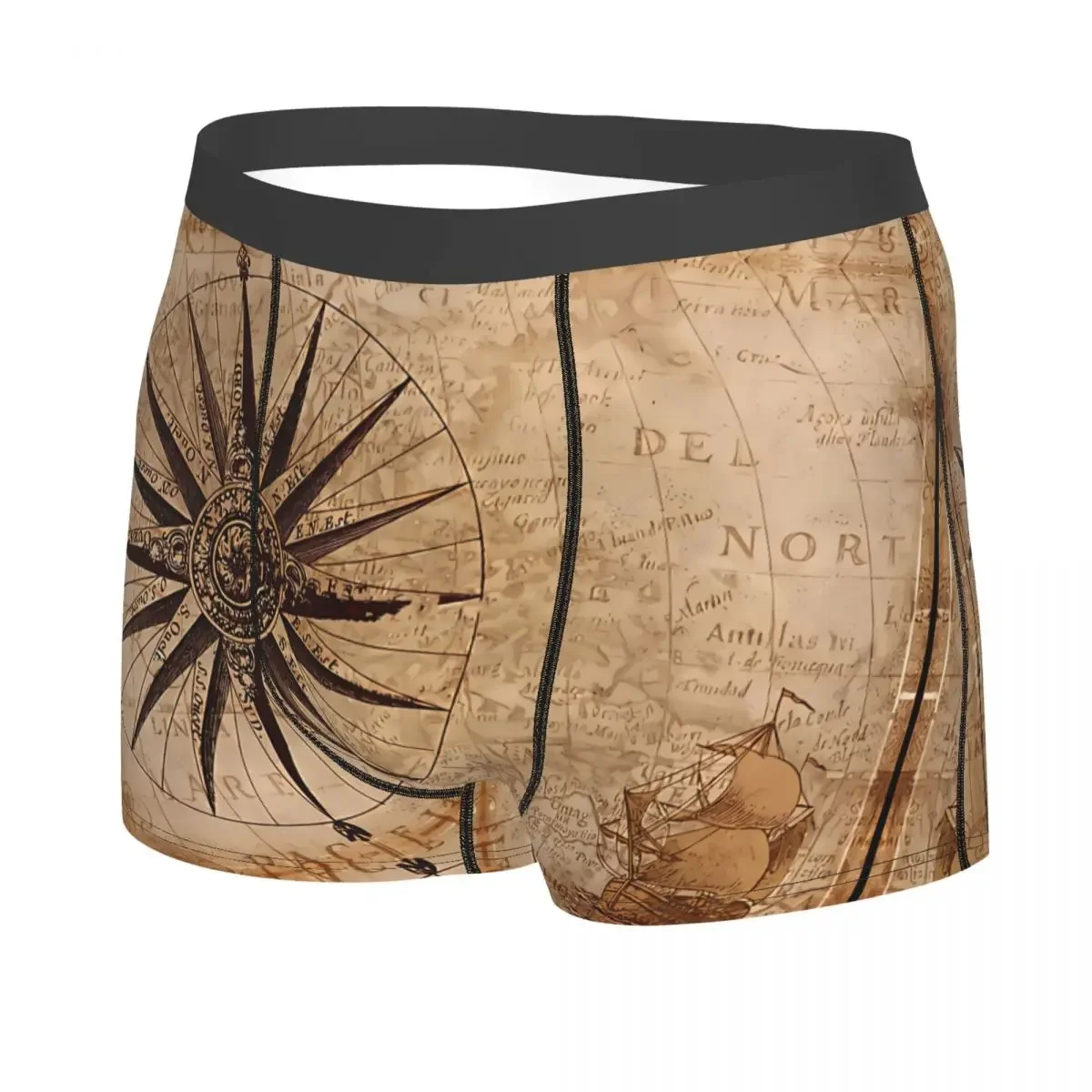 Vintage Compass Rose And Map Design Men Boxer Briefs Underwear Ocean Compass Highly Breathable High Quality Sexy Shorts Gift