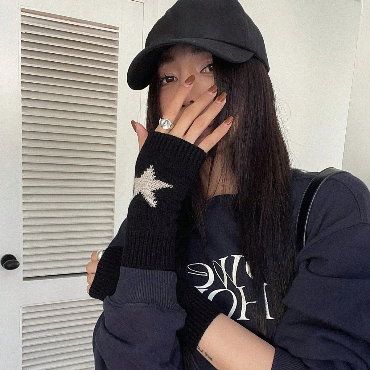 Y2K Star Knit Half Finger Gloves Autumn Winter Warm Fingerless Mittens Women Men Street Style Wrist Warmer