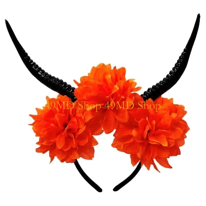 

49MD легкий Хэллоуин рог антилопы аксессуар для волос цветочная смола вечерние повязка для волос косплэй фотография головной