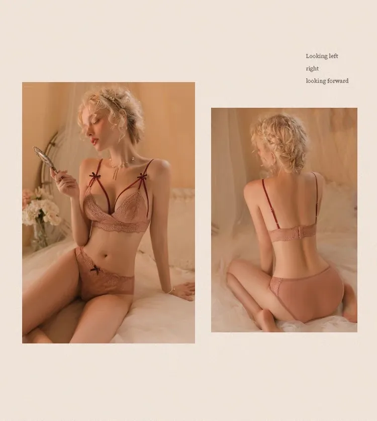 Lingerie française Sexy pour femmes, petits seins fins, sans armatures, soutien-gorge en dentelle