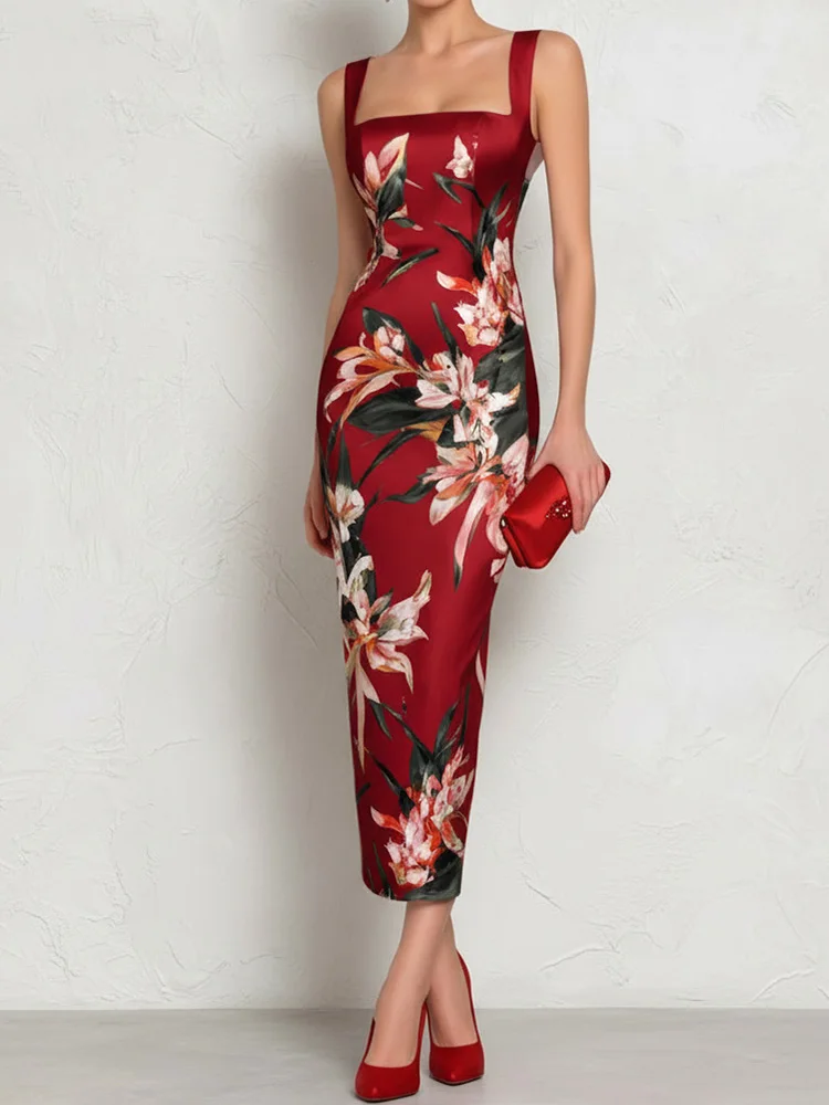 Böhmisches Ärmelloses Chic Maxikleid, Elegantes Sommerkleid für Damen mit Quadratischem Ausschnitt, 2026 Bedrucktes Patchwork-Partykleid