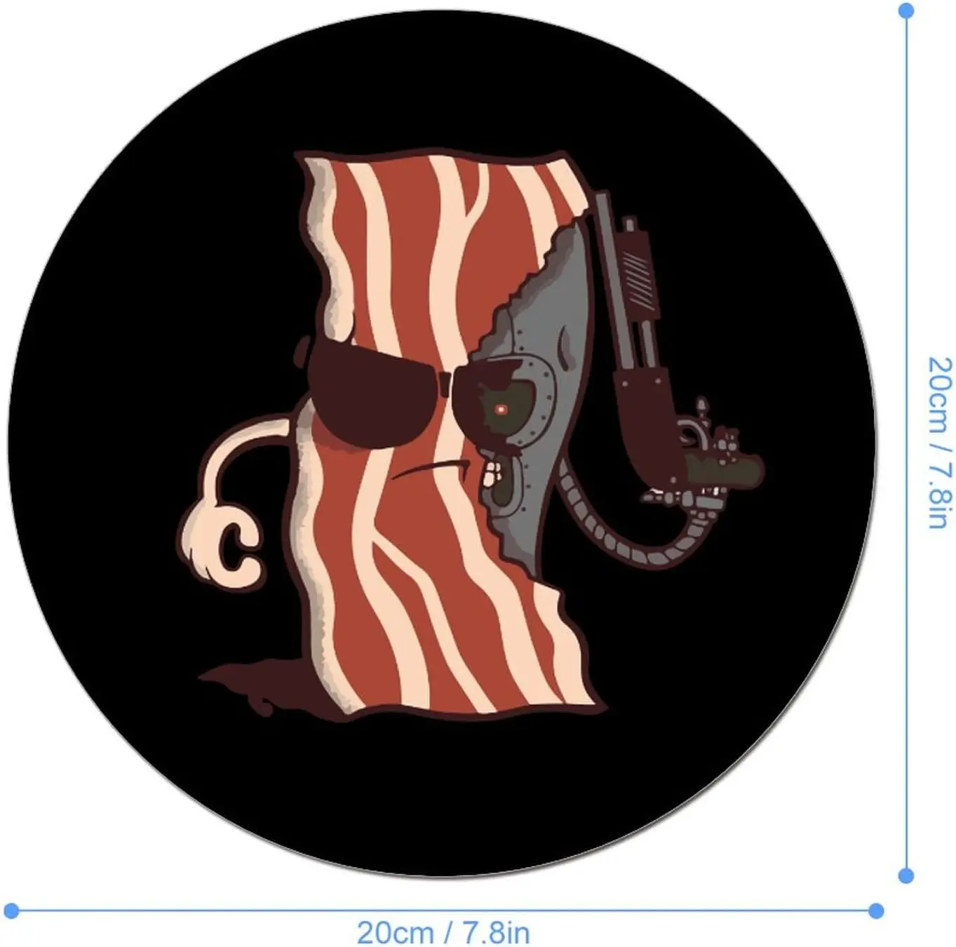 Cool Bacon Robot GunFunny Round Mousepad with Design Small Non-Slip Rubber Gaming Mouse Pad Office Dorm Computer 7.9 x 7.9 Inch