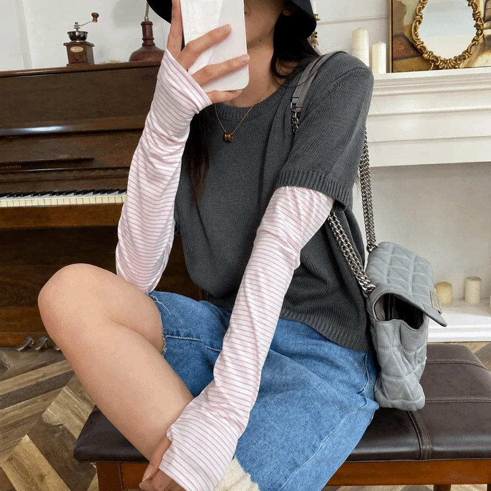 Striped Design Sun Protection Sleeves UV Protective Hand Sleeves UV Arm Sleeves Loose Fit Arm Sleeves Outdoor Sports