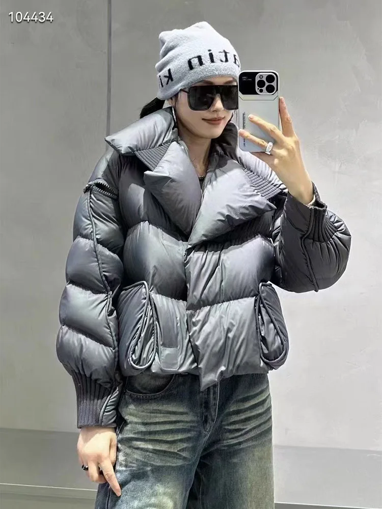 2025 chaqueta acolchada de invierno para mujer, abrigo corto 90% de plumón de pato blanco, ropa de calle femenina, Parkas cálidas, prendas de vestir con mangas extraíbles