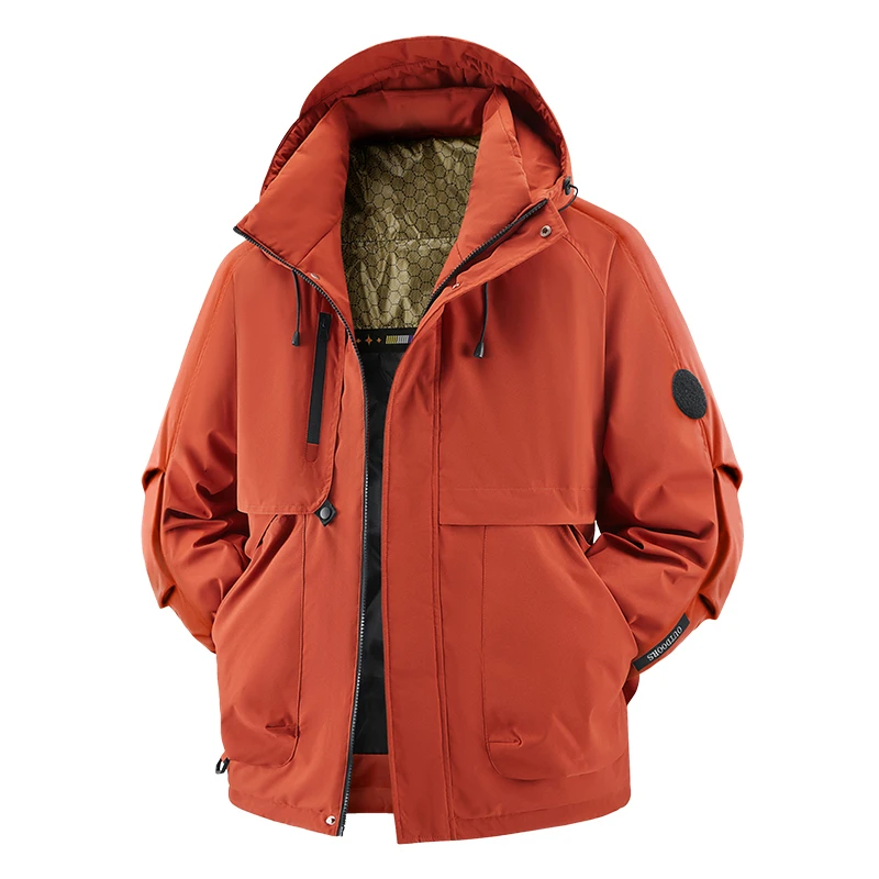 冬防風ソリッドフード付きメンズジャケット冬保温肥厚パーカーアウトドアルーズコンフォートシンプルカジュアルコート