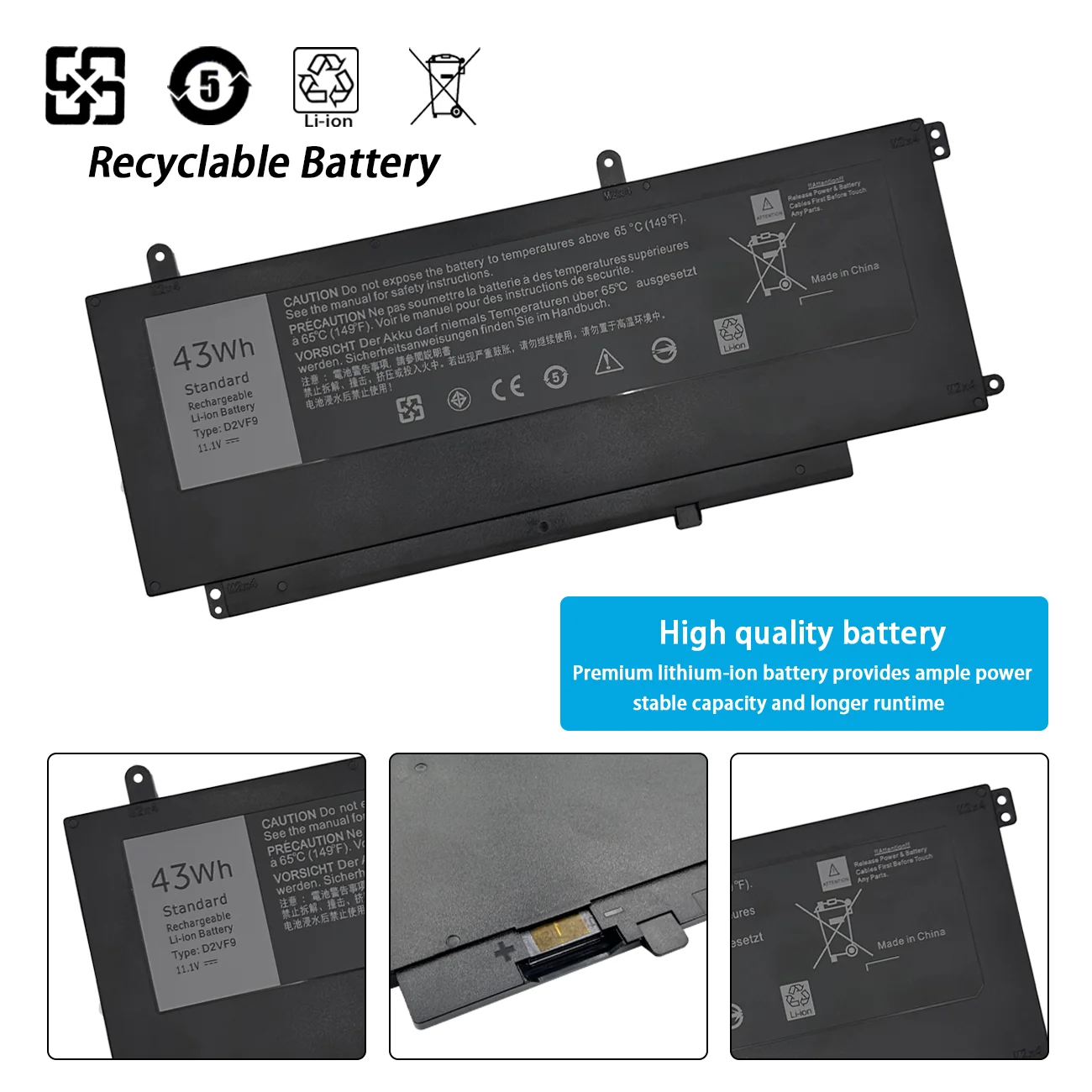 D2VF9 Laptop Battery for Dell Inspiron 15 7547 7548 7549 7347 Vostro 14 5459 P68G 0PXR51 PXR51 4P8PH YGR2V 0YGR2V 11.1V