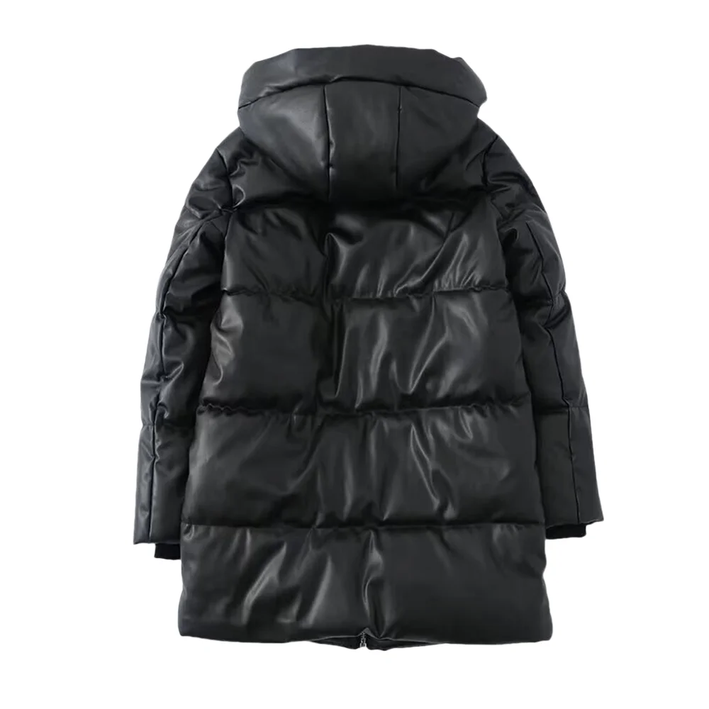 PB & ZA2024 nuova giacca di cotone in pelle moda invernale da donna piccola spessa calda giacca in cotone corto in similpelle PU