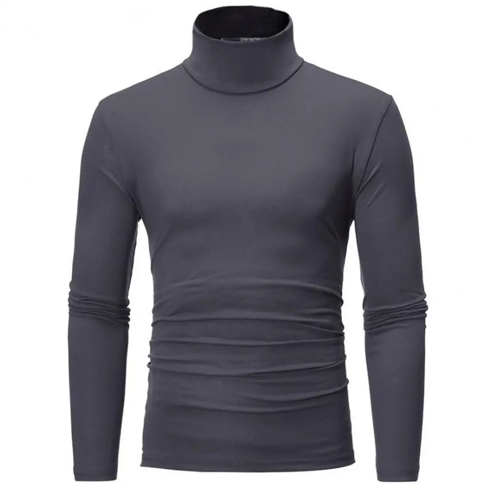 Slim Men Autumn Winter Thermal Underwear Bottoming T-shirt Turtleneck Solid Color Loose Elastic Thermal Underwear Top