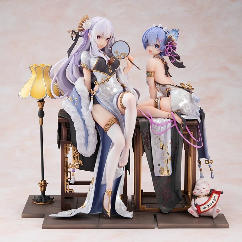 

RE:ZERO-Starting Life in Another World Cheongsam Amelia Rem Garage Kit Anime Desktop Action Figure Model Gifts Collectible Toy