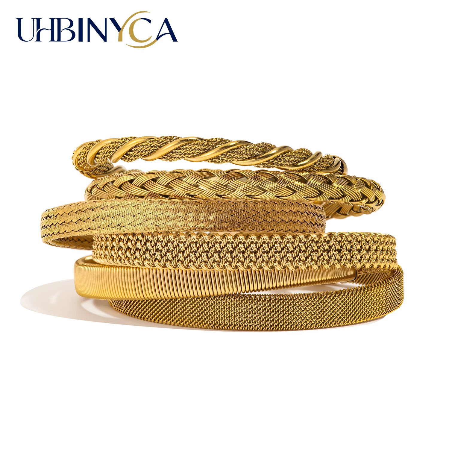 Woven Bracelet for Women, Adjustable Open-End Bangle, 18K Gold Plated Stainless Steel, Delicate Hypoallergenic Jewelry Gift Idea