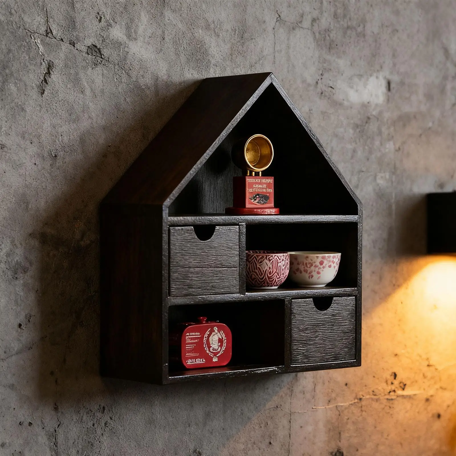 Wooden Display Shelf Organizer Storage Box with Compartments Wall Mounted Curio Cabinet for Home Furniture Decoration