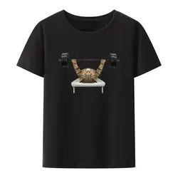 Funny The Beige Cat Athlete Is Doing Exercises with A Barbell on Bench Press Modal T Shirt Gym Lover Breathable Cool Camisetas