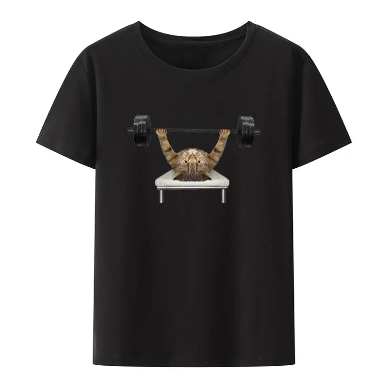 Funny The Beige Cat Athlete Is Doing Exercises with A Barbell on Bench Press Modal T Shirt Gym Lover Breathable Cool Camisetas