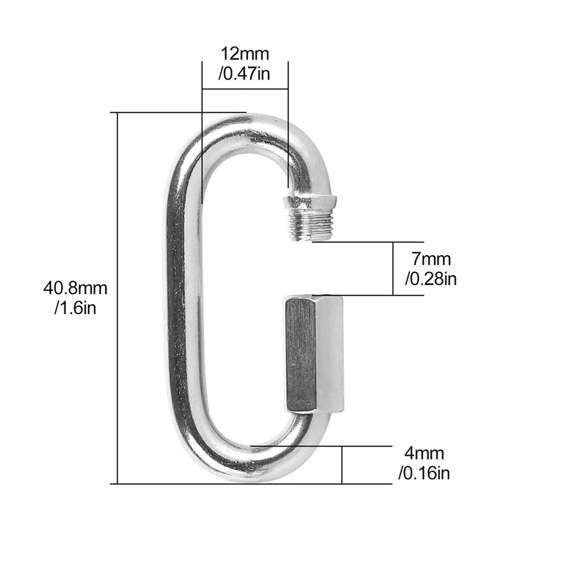 12 Pcs Quick Link M4 4MM Stainless Steel Chain Connector,Heavy Duty D Shape Locking Looks For Carabiner, Max.Load 500 Lb