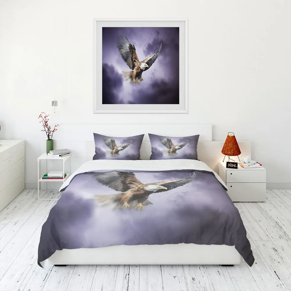 Angry Eagle Flying Over Sky Duvet Cover Set King Queen Double Full Twin Single Size Duvet Cover Pillow Case Bed Linen Set