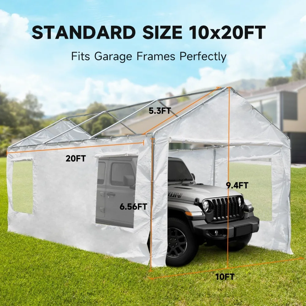 10 x 20ft Carport Replacement Canopy Cover Side Wall with Window,Garage Tent Shelter Waterproof & UV Protected,White