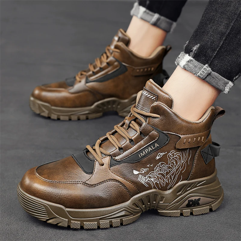 CYYTL-zapatos informales de invierno para hombre, zapatillas de deporte con plataforma, mocasines de cuero de seguridad para el trabajo, deportes al