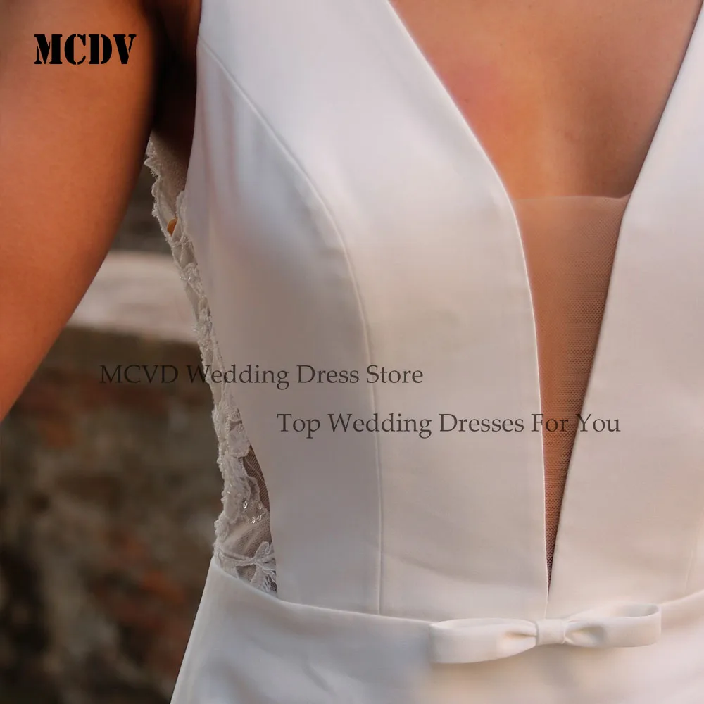 MCDV Spitze Brautkleid Meerjungfrau V-ausschnitt Backless Applique Ärmellose Braut Kleider Angepasst Sweep Zug vestidos de novias 2026