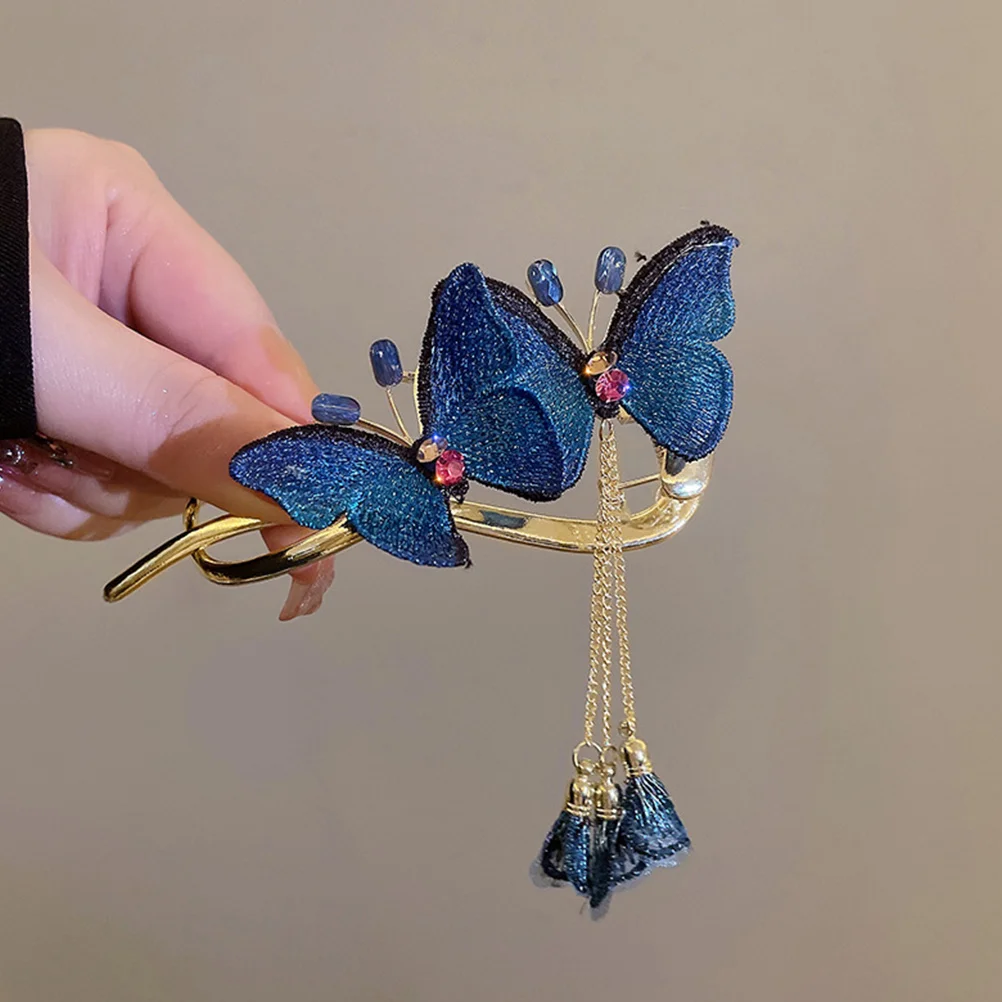 Butterfly Embroidered Hair Clip Tassel Accessories for Women Straight Clips Thick Fabric Easy to Wear