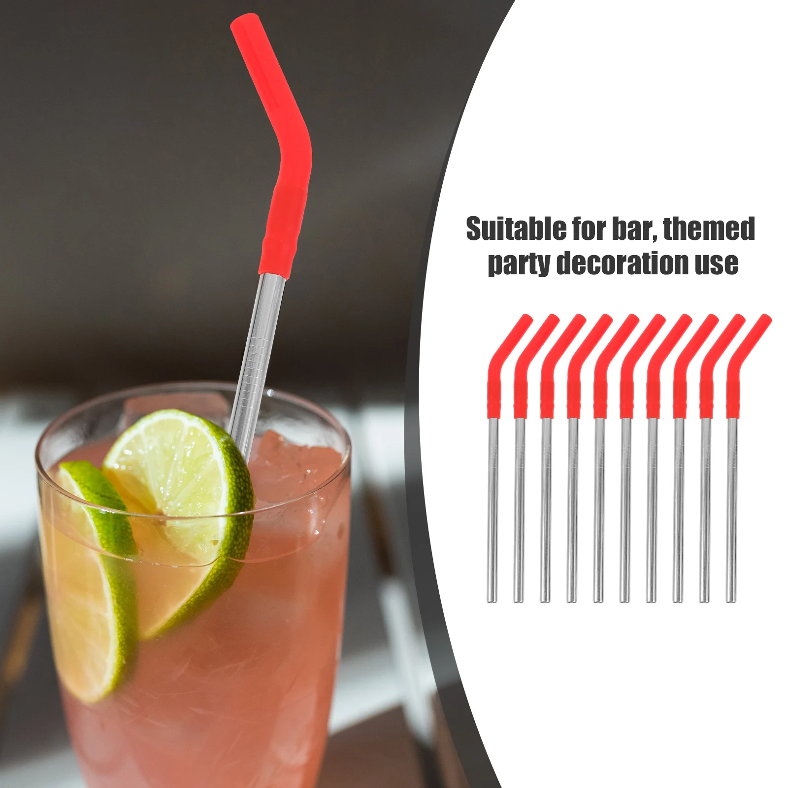 

10Pcs Reusable Stainless Steel Metal Straws Silicone Tips for Home Office Travel Beach Parties Reusable Straw
