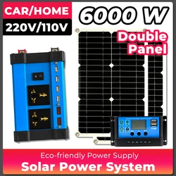 Off-Grid Solar System Solar Kit 6000W Interver Complete 12v Solar Power Generator 18V Solar Panel with 30A Controller Camping