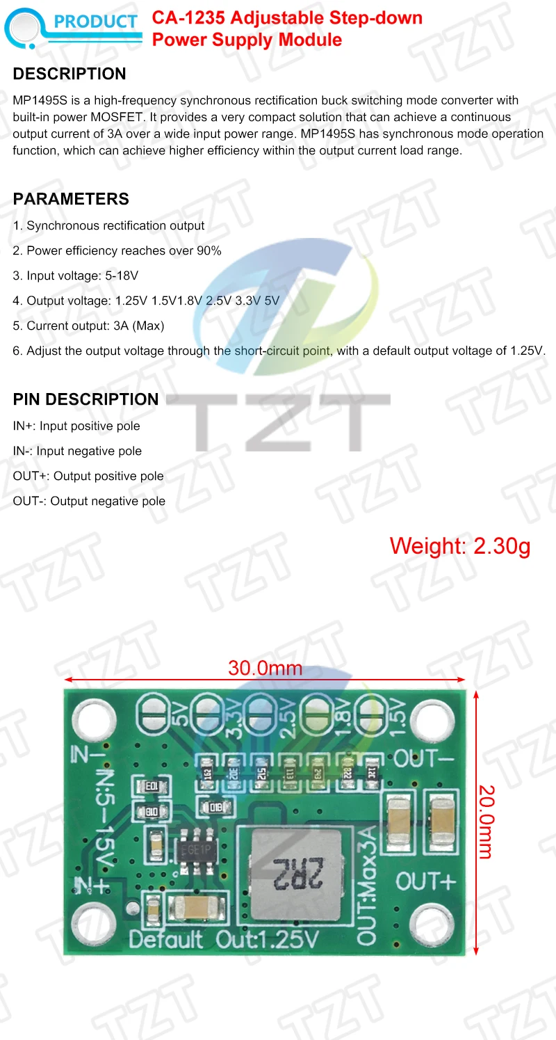 CA1235 3A Einstellbares Leistungsmodul CA-1235 Buck-Leistungsmodul 1,25V 1,5/1,8/2,5/3,3V 5V Ausgang 5-16V Eingang Step-Down Netzteil – Detail 1