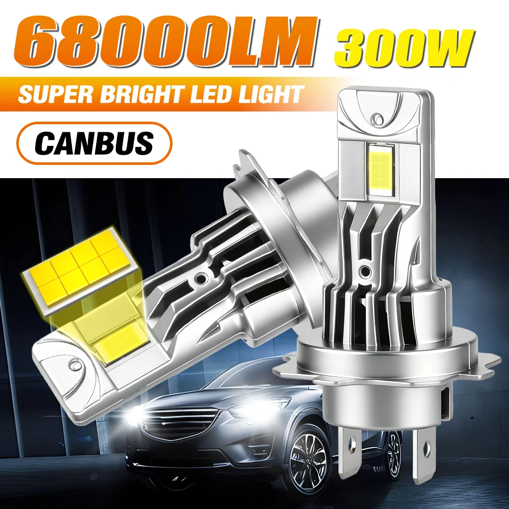 

2x H4 H7 Canbus H8 H11 H1 Светодиодные лампы для фар 9005 HB3 9006 HB4, автомобильные лампы 3570 CSP, 300W с турбовентилятором, 6500K, 12V, 68000LM