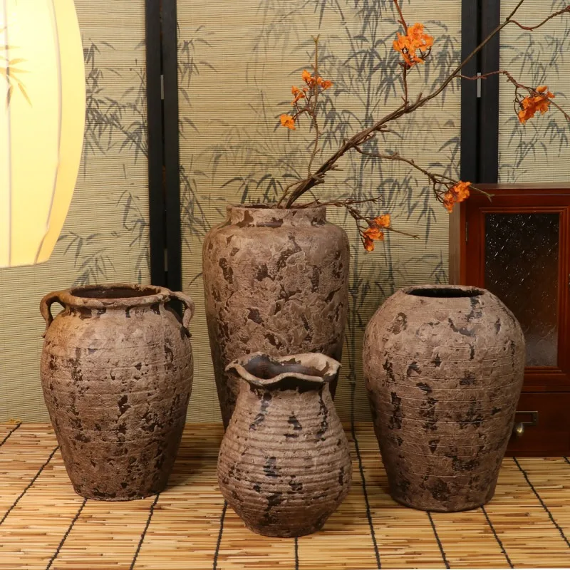 

Coarse pottery pot vase retro matte rough surface dried flower pot creative hydroponics personalized pottery living room decorat