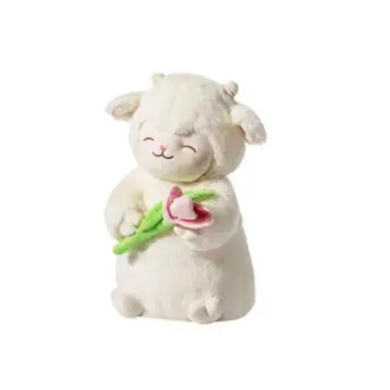 Zoete Witte Schapen Lam Hold Tulpenbloem Pluche Pop Zacht Gevuld Lamsvlees Met Tulp Plushie Speelgoed Schattig Cadeau Voor Kind Verjaardag Kerst