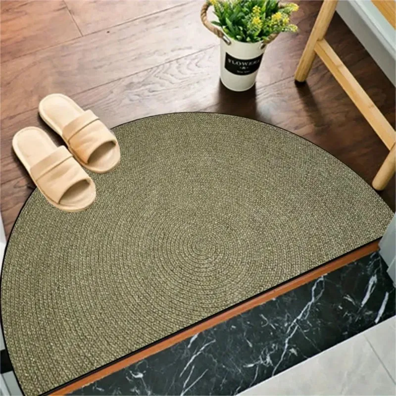 Minimalist Spiral Coils Semi Circle Doormat Neutral Tone Welcome Mat