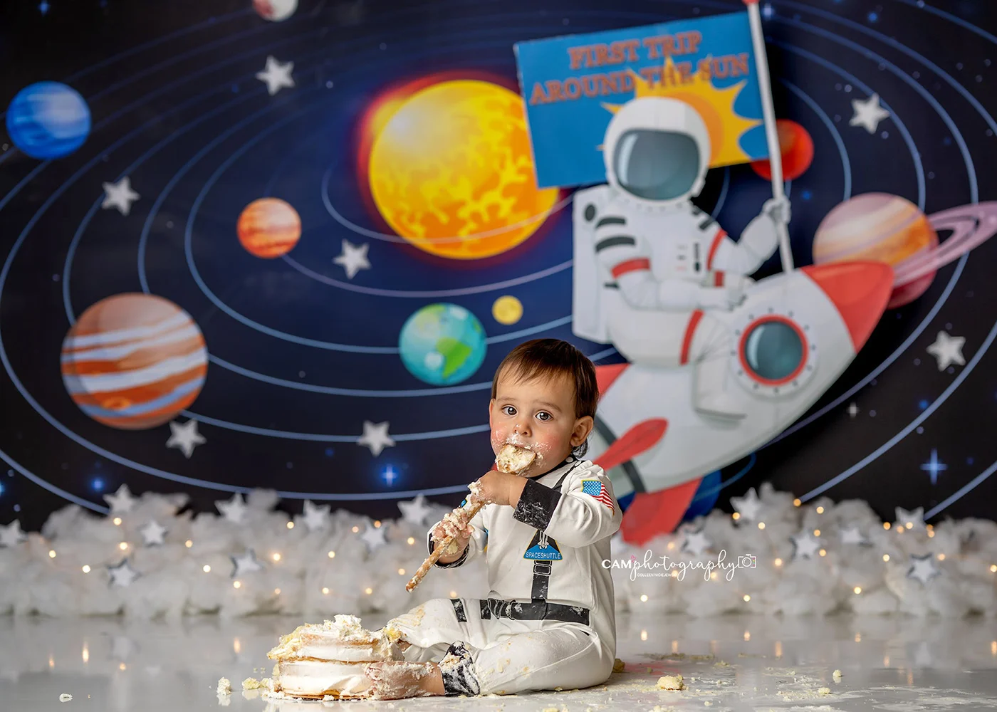 Astronaut Up In Space Backdrops Kids Baby Birthday Cake Smash Photocall Child Photo Spaceman Universal Backgrounds