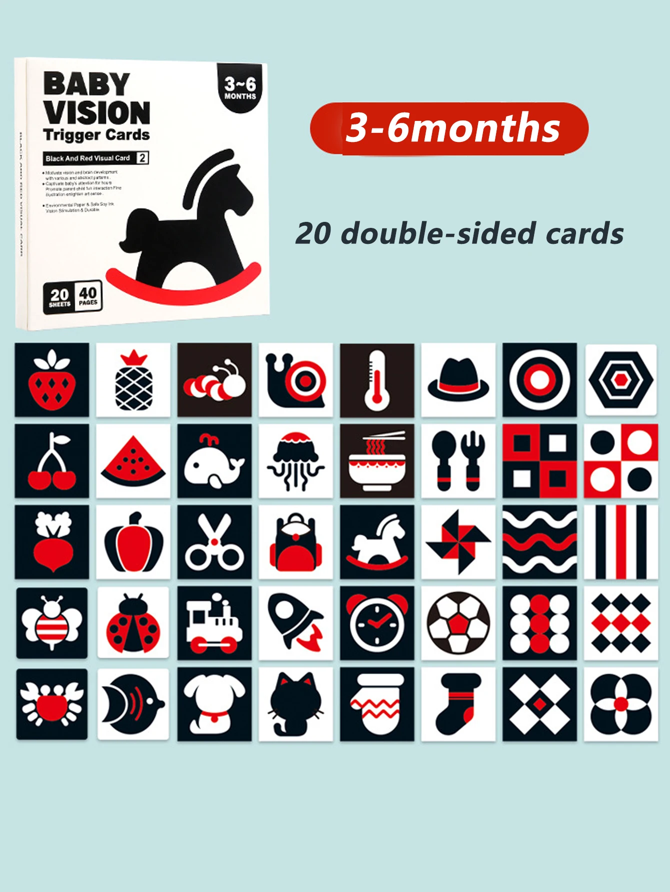 بطاقة بيبي مونتيسوري باللون الأسود والأبيض، بطاقات أنشطة تعلم التحفيز البصري عالية التباين، هدية للتعليم المبكر للرضع #2