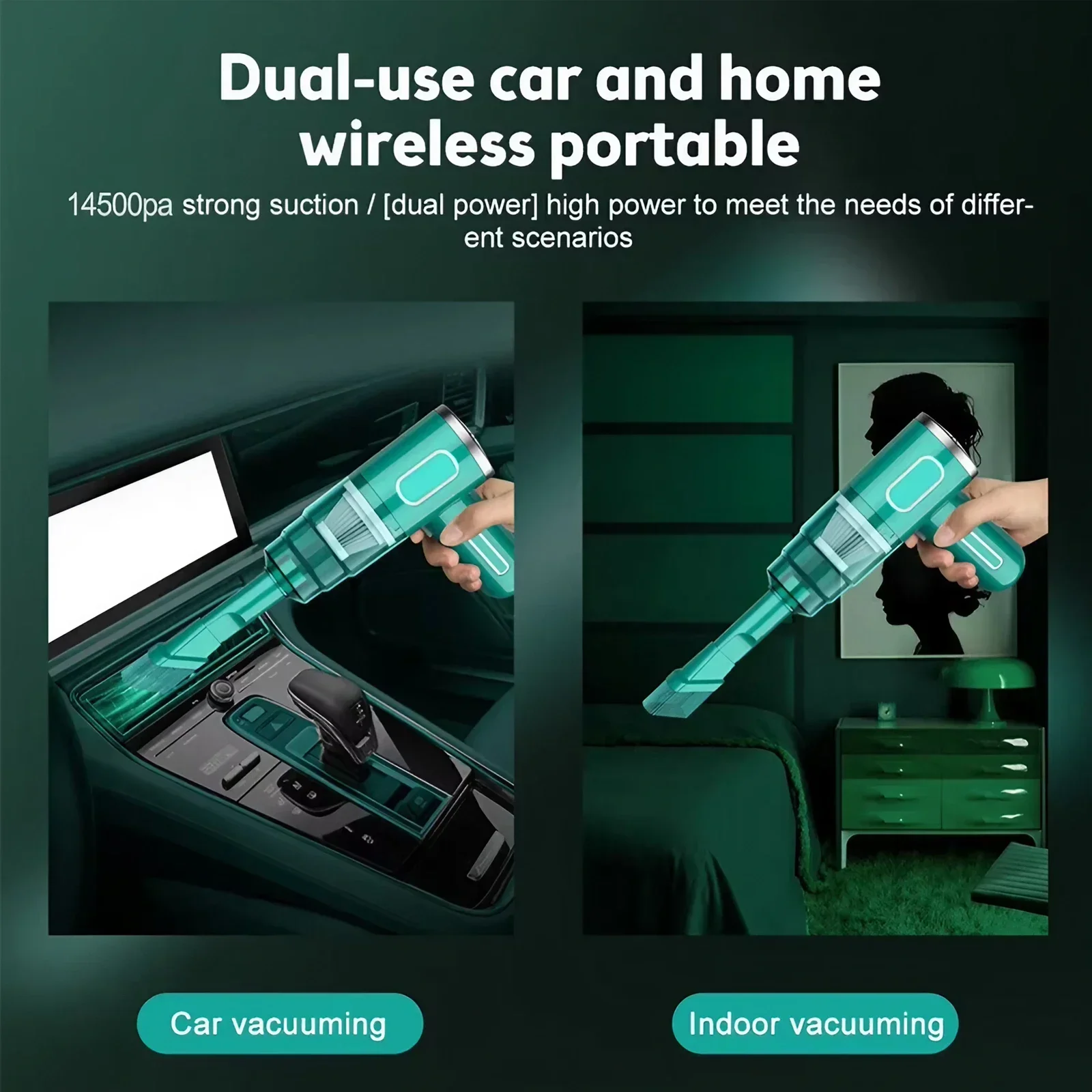 Car Vacuum Cleaner Wireless Handheld Rechargeable Portable USB Powered Strong Suction for Car Interior Cleaning