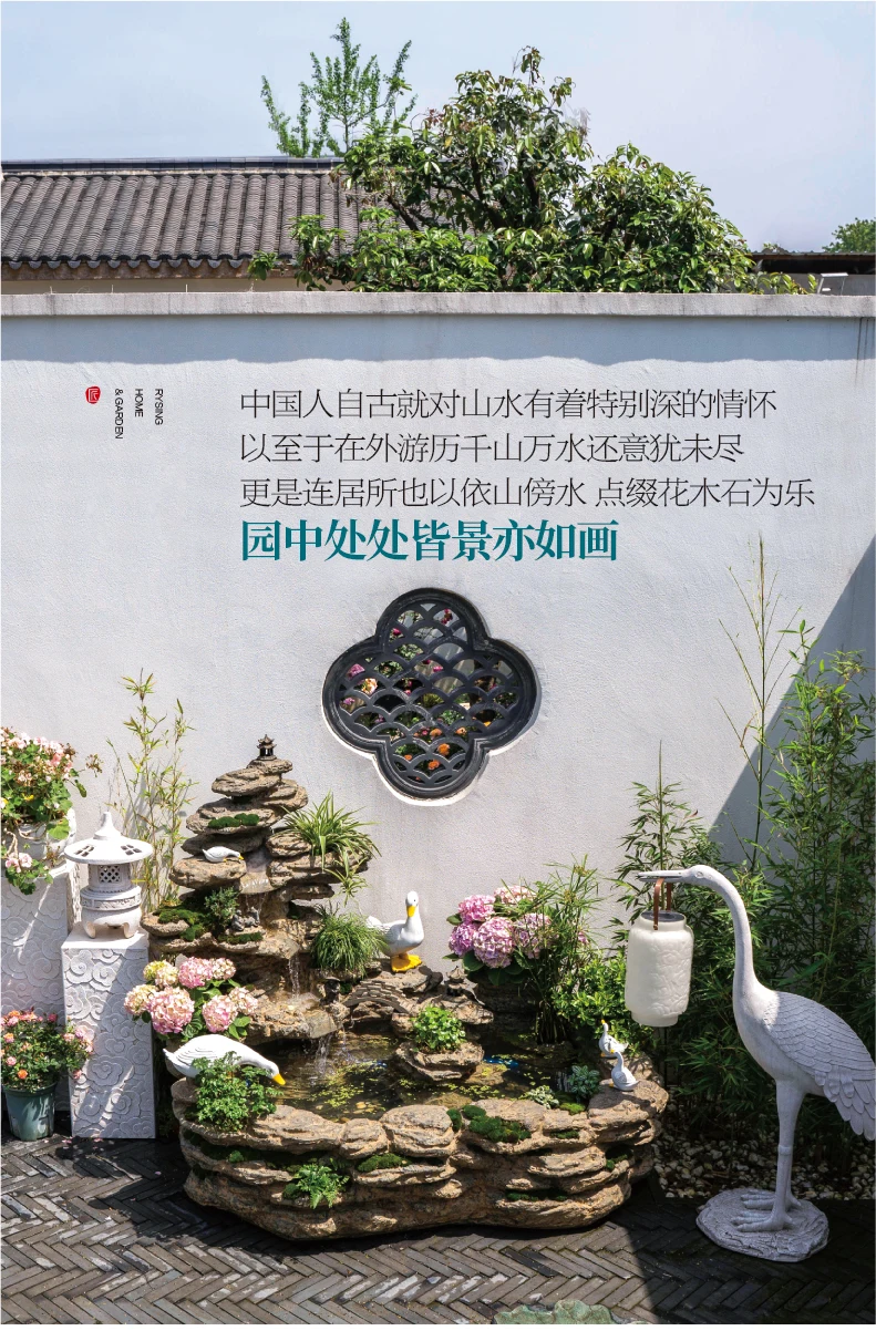 Outdoor large-scale rockery landscaping fish pond, courtyard garden layout, running water decorations, landscape fish pond