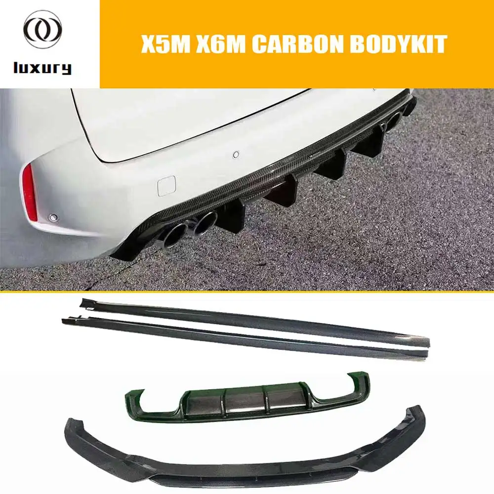 V Style Carbon Fiber Bodykit Front Lip Rear Bumper Diffuser Side Extension Skirt Splitter for BMW F85 F86 X5M X6M