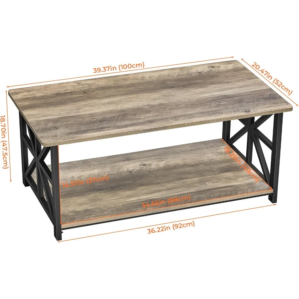 طاولة قهوة لغرفة المعيشة بزوايا مستديرة وطاولة مركزية على طراز المزرعة مع رف تخزين 39 بوصة لتوفير المساحة #3