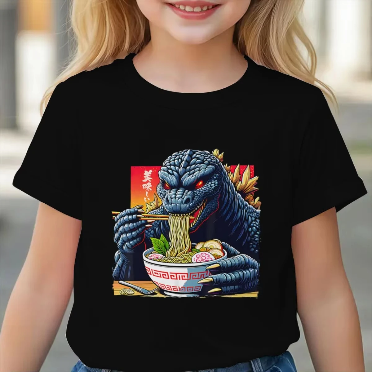 Funny Monster Noodle Print T-shirt Vintage Anime Tee Kids Short Sleeve Cotton T-shirt Girl Boy Summer Top Baby Boys T-shirts