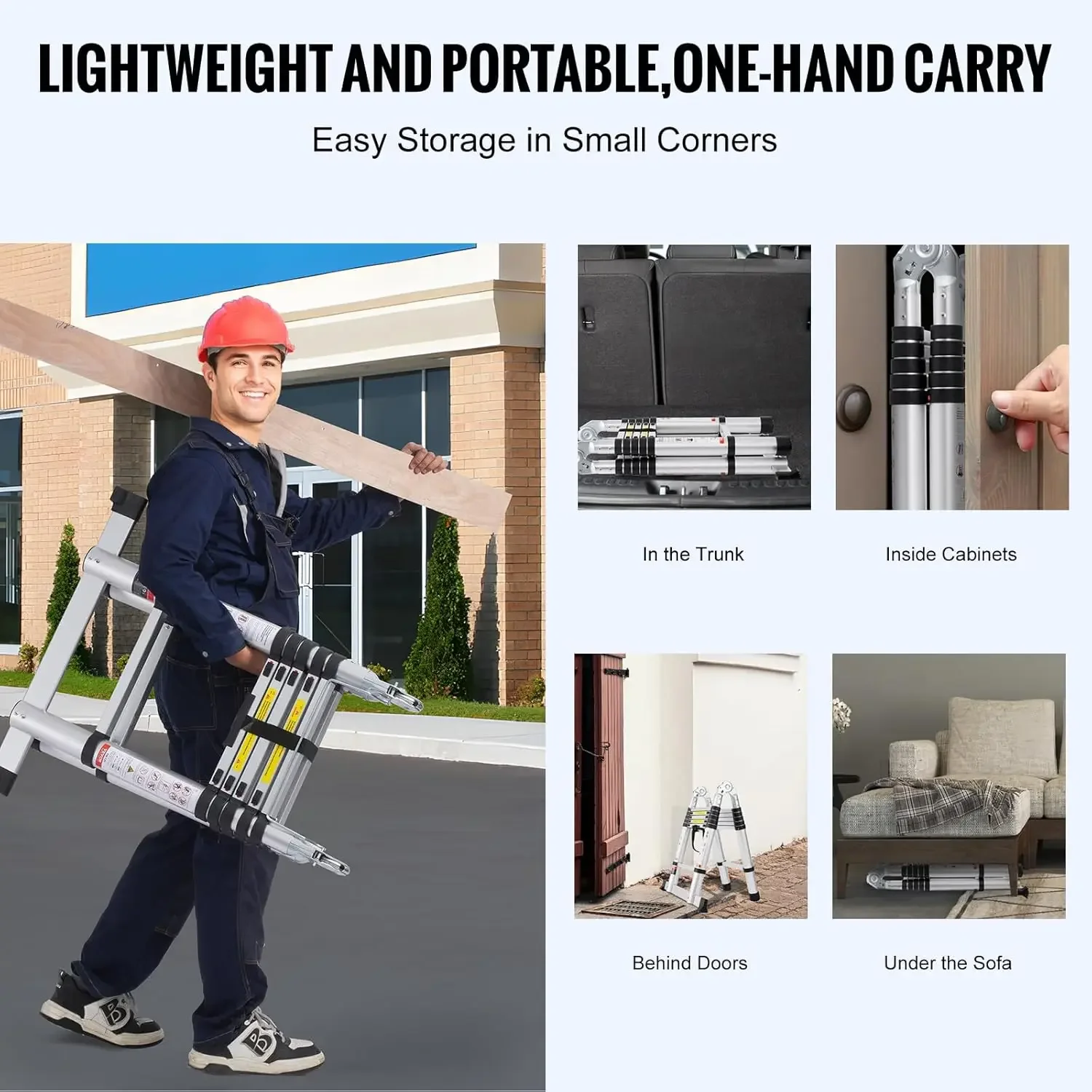 Telescoping Ladder, 12.5FT A-Shape Aluminum Extension Ladder Lightweight, Multi-Button Retraction Collapsible Ladder