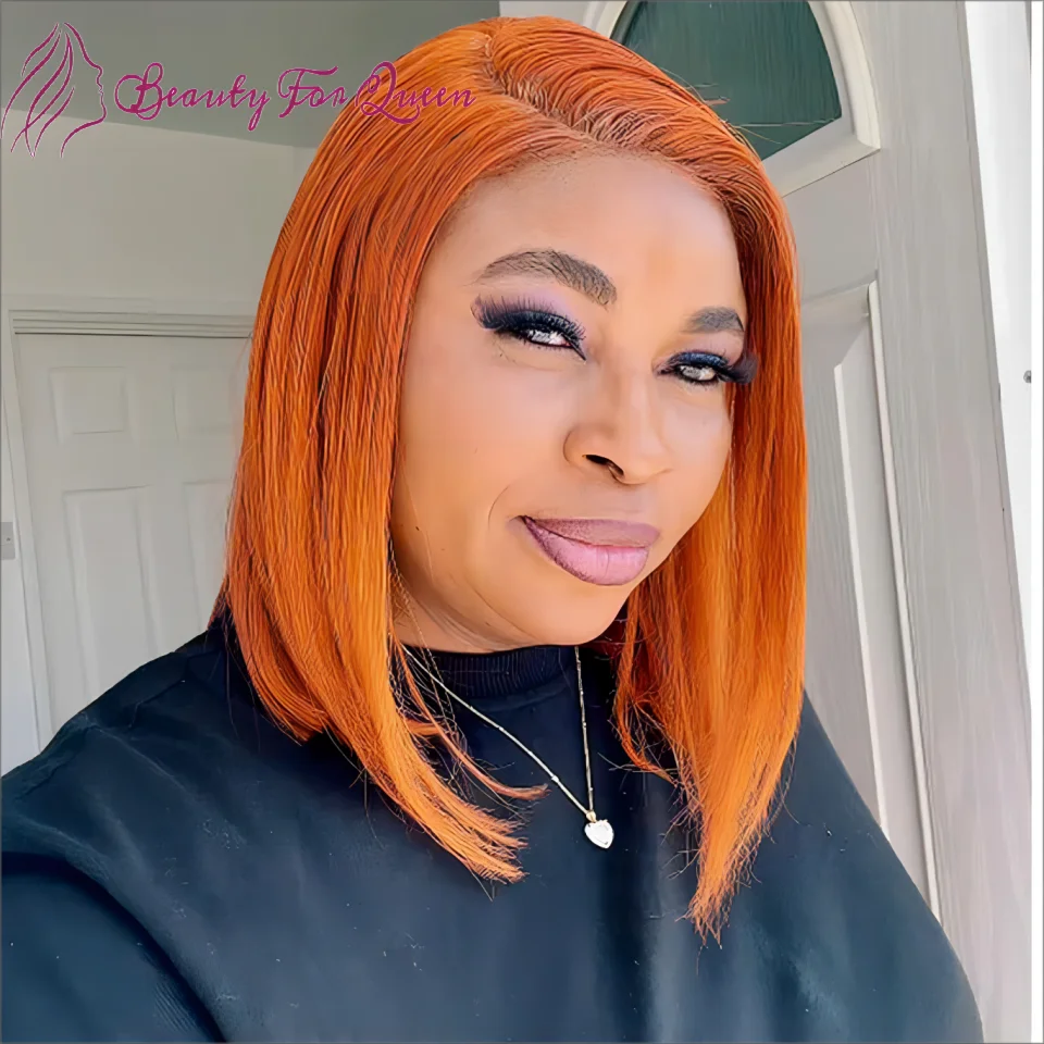 

Высококачественный оранжевый парик из натуральных бразильских волос, прямой, короткий, боб, с прозрачной HD-сеткой 13x4, для женщин