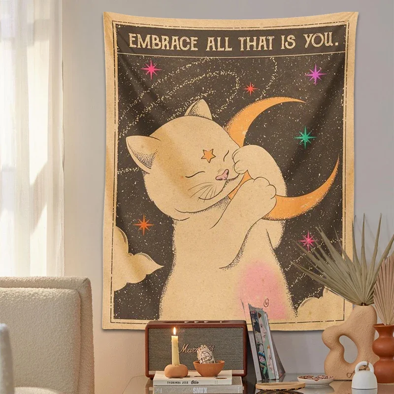 Sonne Mond Tarot Katze Wandteppich Wandbehang Böhmen Wohnkultur Hippie Schlafzimmer Dekor Wand dekoration Kawaii Raum dekoration Ästhetik