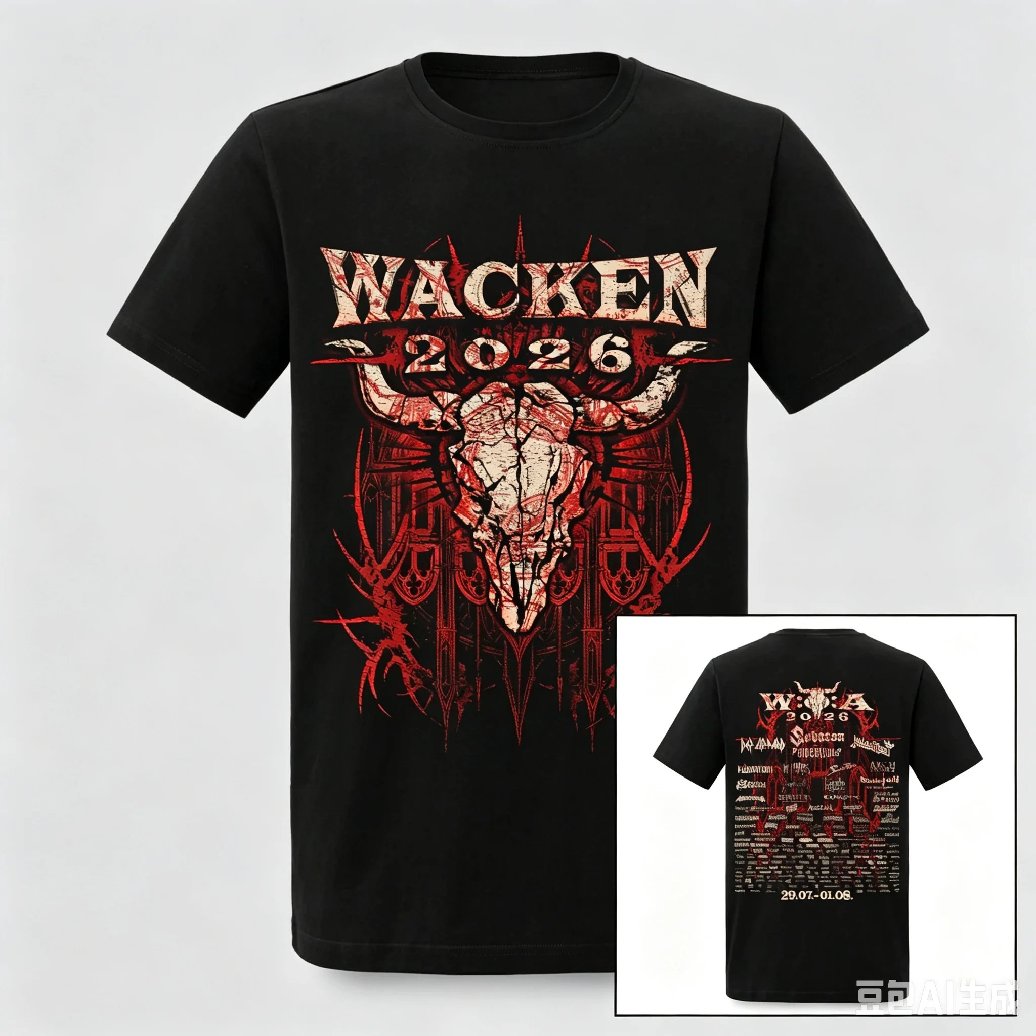 Wacken 2026 Festival Lineup T-Shirt Heavy Metal Band Merch Unisex Casual Cotton Short Sleeve Graphic Tee