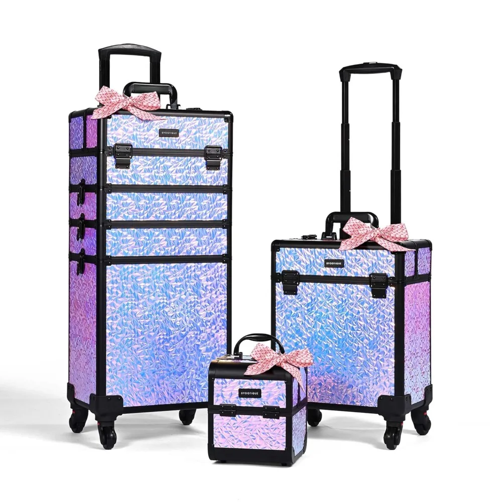 

rain Case on Wheels 3-Piece Cosmetology ，Organizer Kit Trolley Organizer Lockable Salon Cart bag for Nail Mermaid Purple